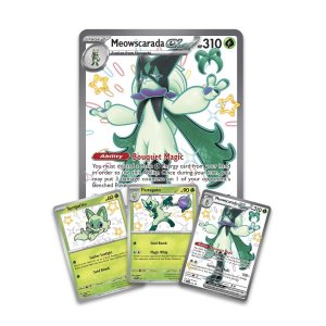 Pokémon set cards Sprigatito, Floragato, Meowscarada ex a Jumbo Meowscarada ex